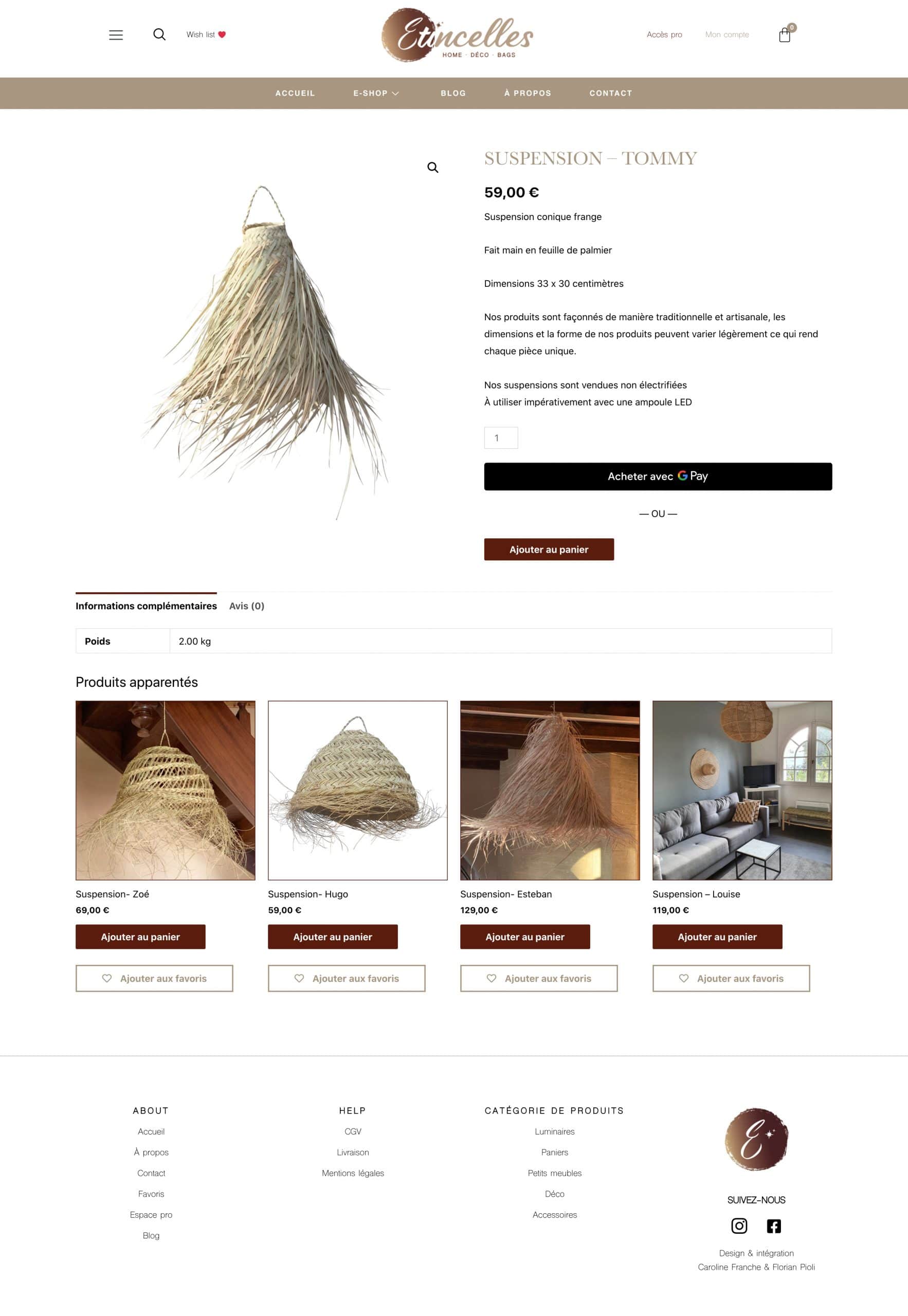 Etincelles shop : création de site ecommerce par Florian PIOLI